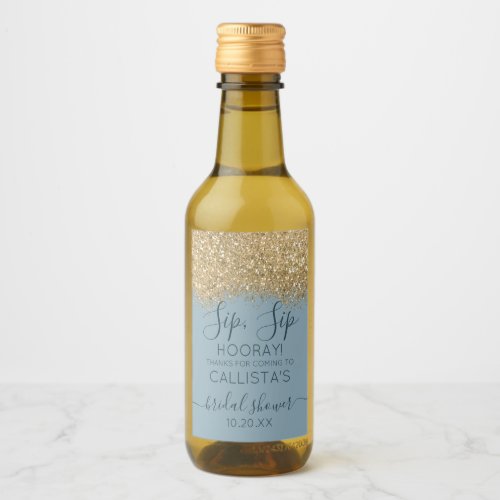 Gold Dusty Blue Glitter Confetti Bridal Shower Win Wine Label