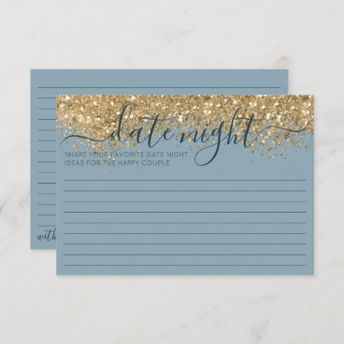 Gold Dusty Blue Glitter Confetti Couple Date Night Advice Card