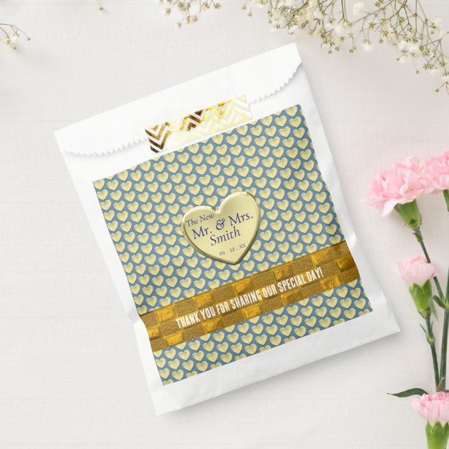Gold Dusty Blue Wedding  Favor Bag (Sealed)