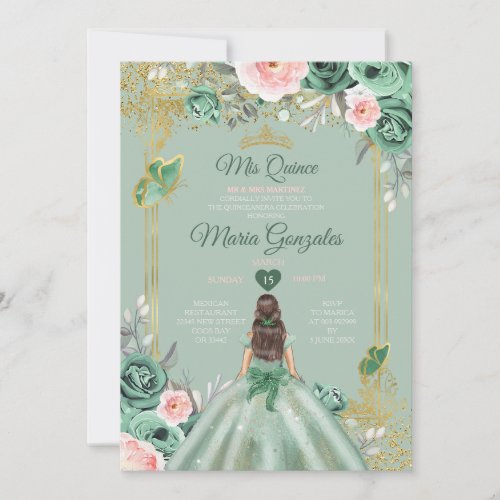 Gold Dusty Green Pink Mis Quince 15 Anos Invitation