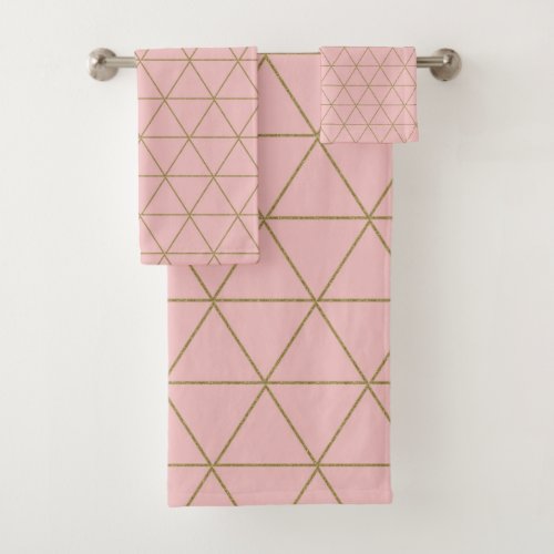 Gold Dusty Mauve Geometric Triangles Boho Glam  Bath Towel Set