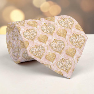 Gold & Dusty Pink Elegant Heart Custom Necktie