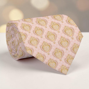 Gold & Dusty Pink Elegant Heart Custom Necktie