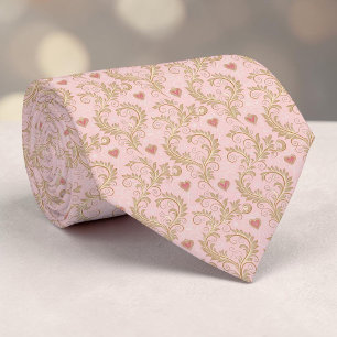 Gold & Dusty Pink Elegant Heart Custom Necktie