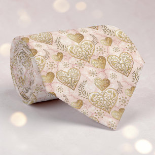 Gold & Dusty Pink Elegant Heart Custom Necktie