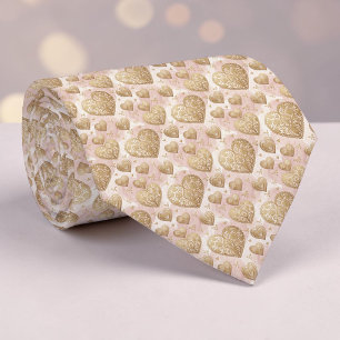 Gold & Dusty Pink Elegant Heart Custom Necktie