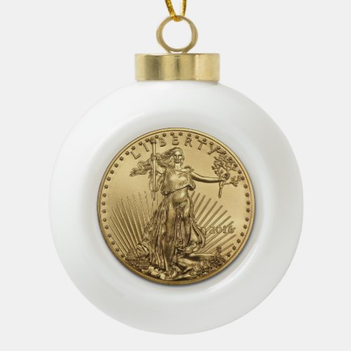 Gold Eagle coin Ceramic Ball Christmas Ornament