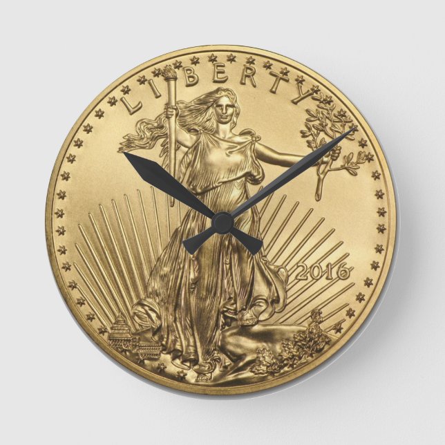 Gold Eagle coin Round Clock (Front)