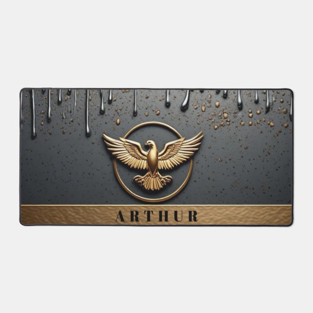 Gold Eagle Emblem With Spread Wings Desk Mat (Front)