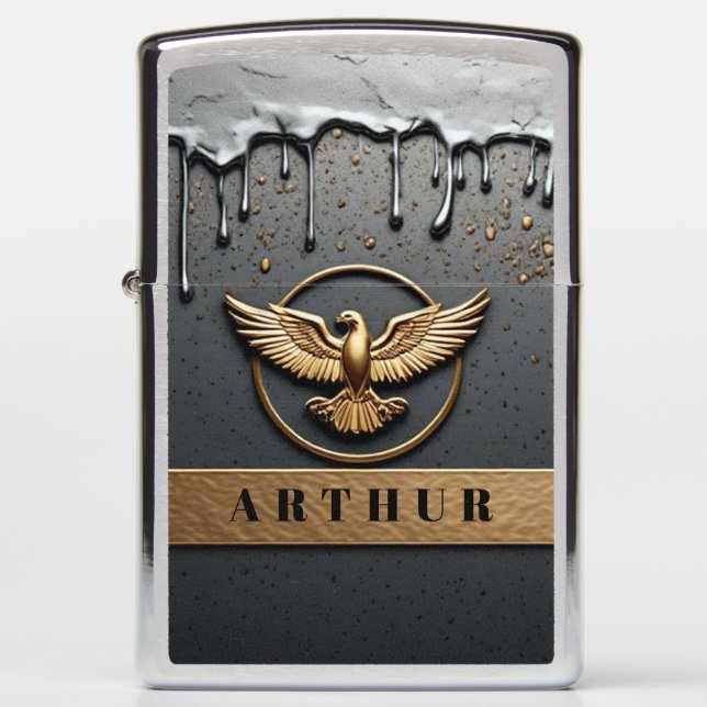 Gold Eagle Emblem With Spread Wings Zippo Lighter (Front)
