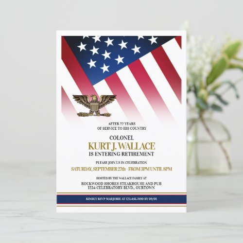 Gold Eagle Military Retirement Party Invitation