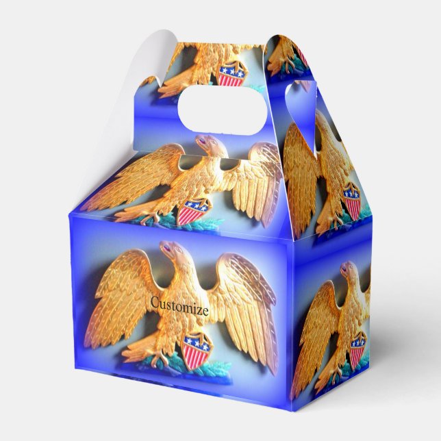 gold eagle on blue candy tin favor boxes (Front Side)