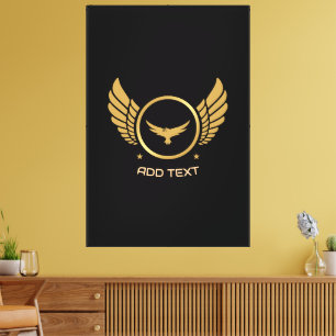 Gold Eagle with Feather Logo Add Text Stretched Canvas Print