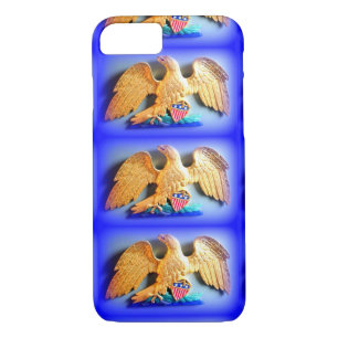 gold eagles on blue iphone case