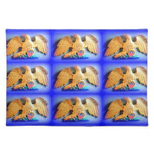 gold eagles on blue placemats