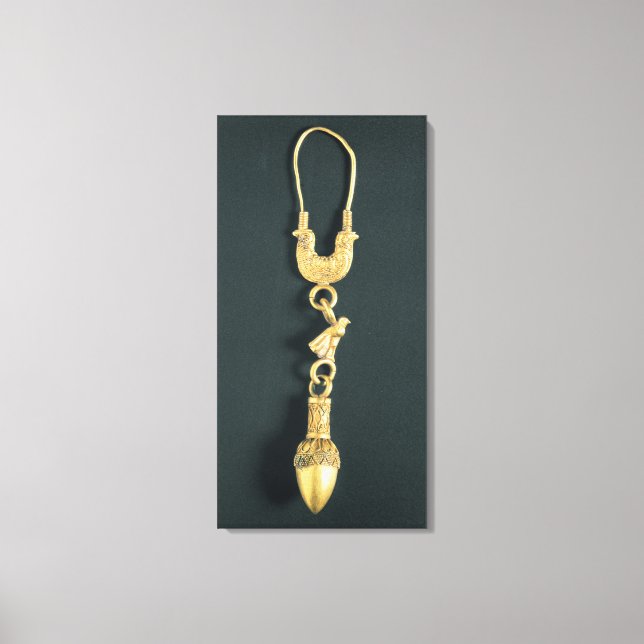 Gold earring with drop-shaped pendant in the form canvas print (Front)