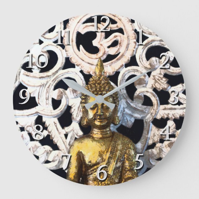 Gold Earth Buddha OM Aum Mantra Ajna Meditation Large Clock (Front)
