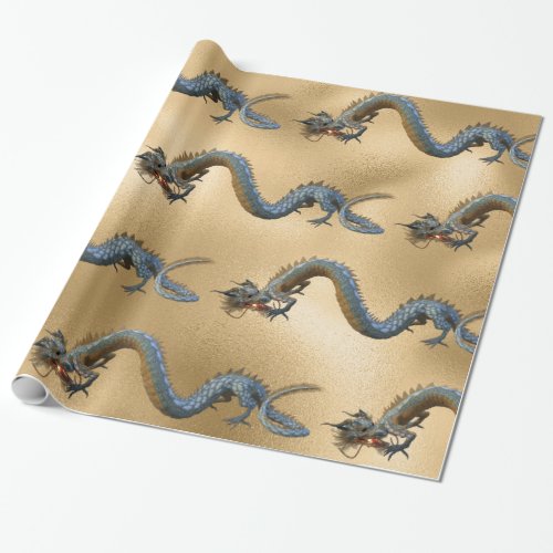 Gold Eastern Chinese Year of the Dragon Wrapping Paper
