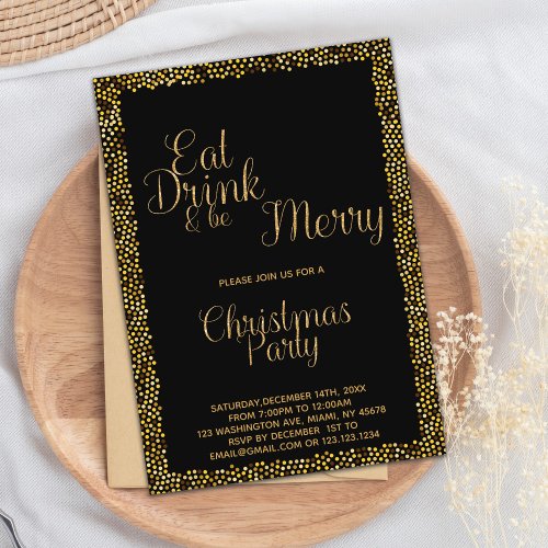 Gold Eat Drink and be Merry Christmas Invitations