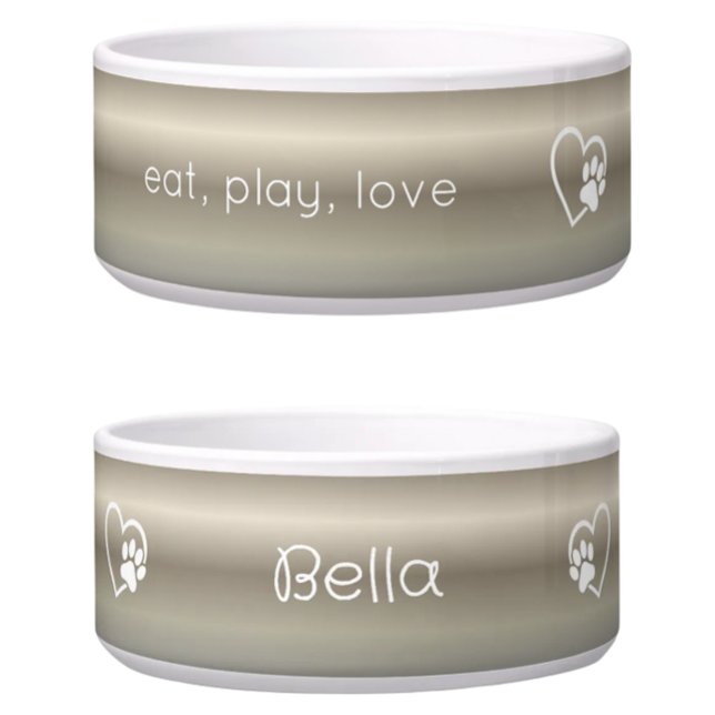 Gold 'eat, play, love' Dog Name Bowl (Creator Uploaded)