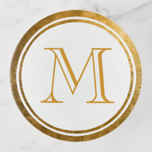 Gold Edge Round Monogram Trinket Tray