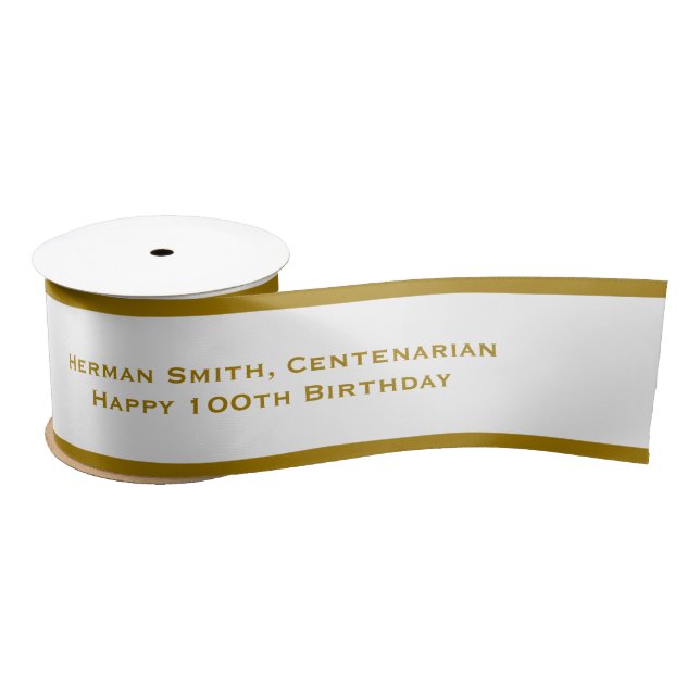 Gold Edge - Your Text Repeated - Gold/White Satin Ribbon (Spool)