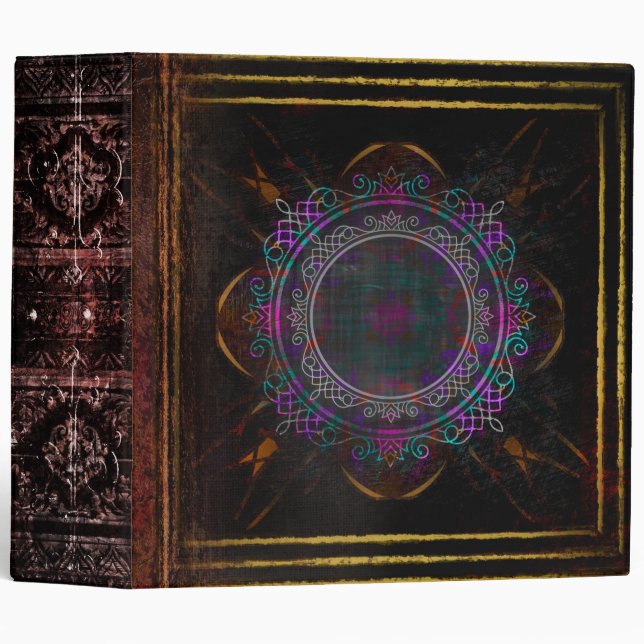 Gold Edged Faux Leather Ancient Tome Renaissance 3 Ring Binder (Front/Spine)