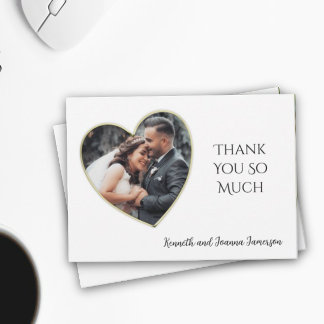 Gold Edged Heart Frame Wedding Photo Thank You