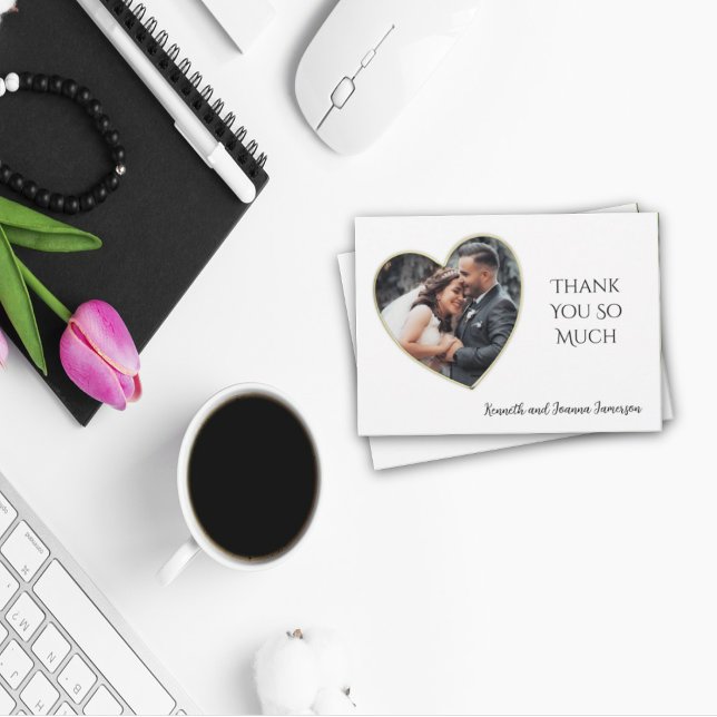Gold Edged Heart Frame Wedding Photo Thank You (Creator Uploaded)