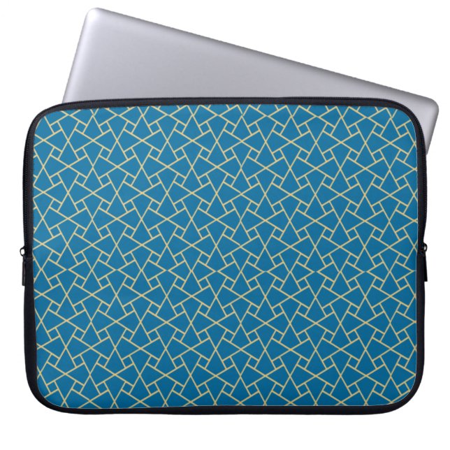 Gold-effect Blue Islamic Pattern Laptop Sleeve (Front)