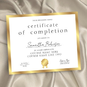 Gold Effect Completion Certificate Business Award