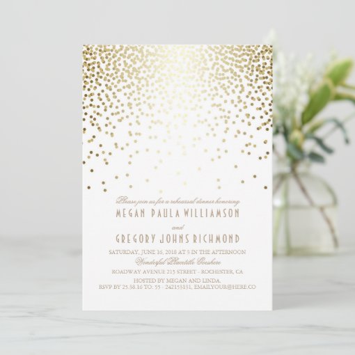 Gold Effect Confetti Art Deco Rehearsal Dinner Invitation Zazzle