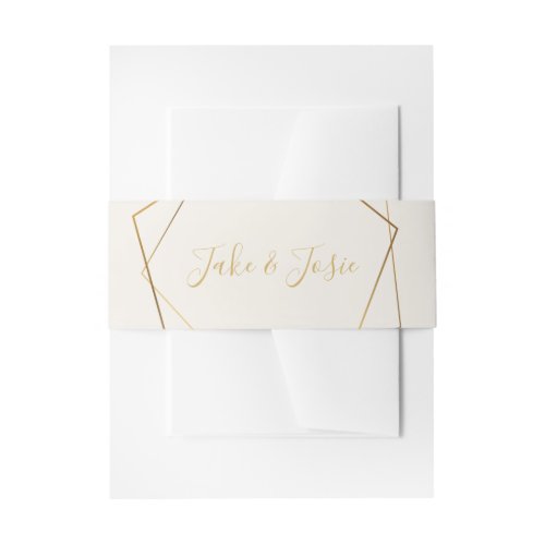Gold effect geometric names invitation belly band