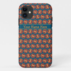 Gold-effect Horses on Deep Red and Dark Blue iPhone 11 Case