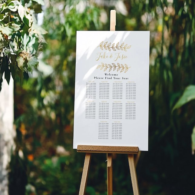 Gold effect leaves Elegant Wedding Seating Chart Foam Board (Creator Uploaded)