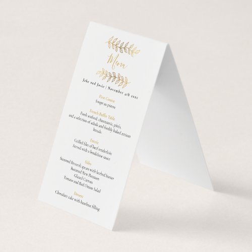 Gold effect leaves wedding reception menu