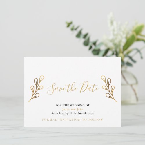 Gold effect petals save the date card