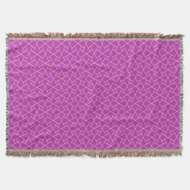Gold-effect, Purple Islamic Pattern Throw Blanket (Front)