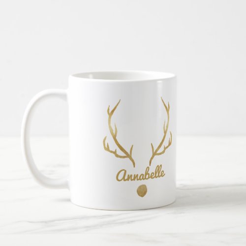 Gold effect reindeer funny antlers personalised T_ Coffee Mug