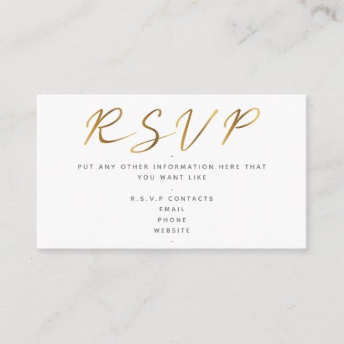 Gold effect script RSVP white Enclosure Card