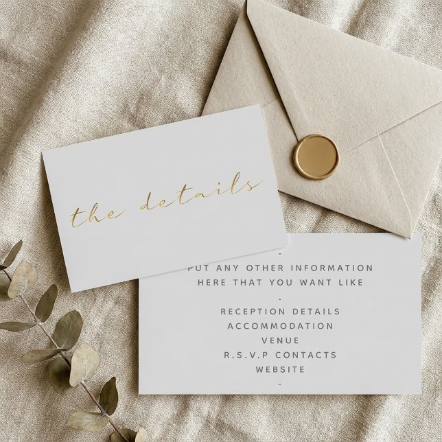 Gold effect script, the details light grey enclosure card (Gold effect script, the details light grey enclosure card.)