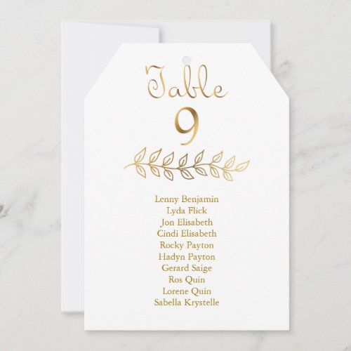 Gold effect Table Number 9 Seating Chart tag