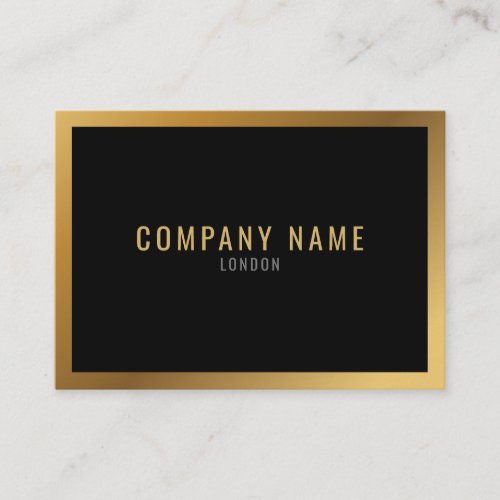 Gold effect thick gold border black background business card