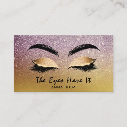  Gold Eggplant Glitter Lashes Extensions Brows Business Card