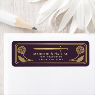 Gold Eggplant Medieval Fantasy Sword Wedding Label