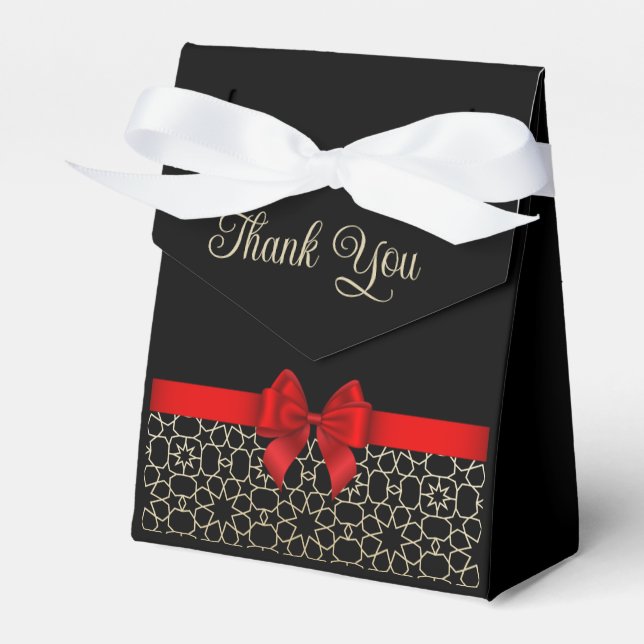 Gold Egypt Geometric Red Bow Birthday Thank You Favor Boxes (Front Side)