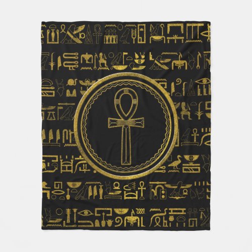 Gold Egyptian Ankh Cross symbol Fleece Blanket