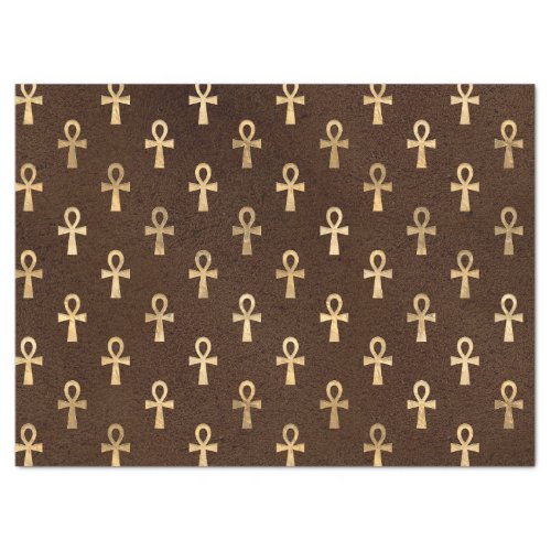 Gold Egyptian Ankh on Brown Decoupage Tissue Paper