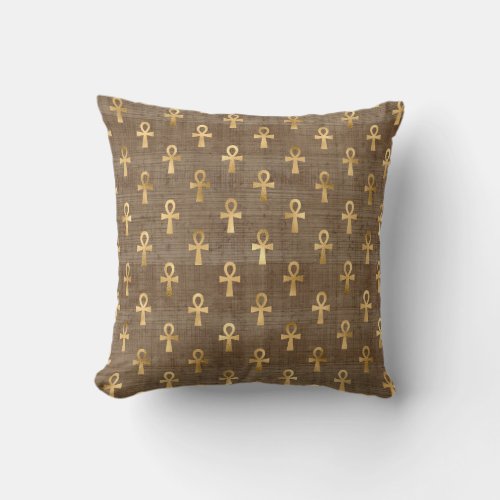 Gold Egyptian Ankh on Tan Throw Pillow