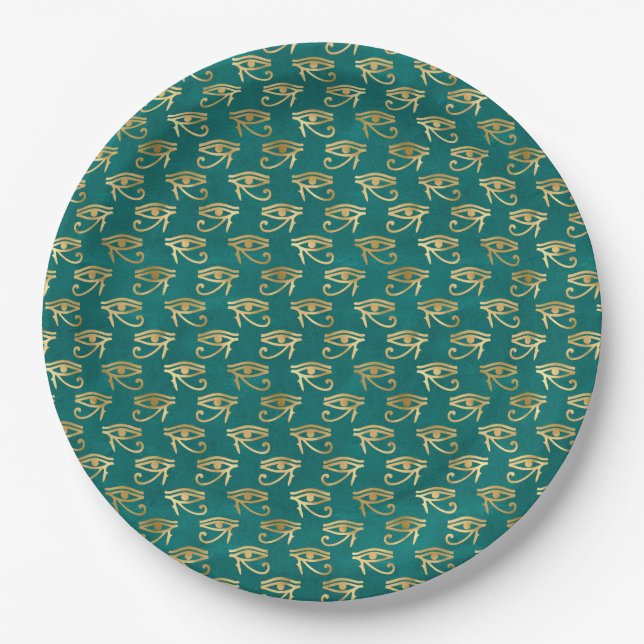 Gold Egyptian Eye of Horus Pattern  Paper Plates (Front)
